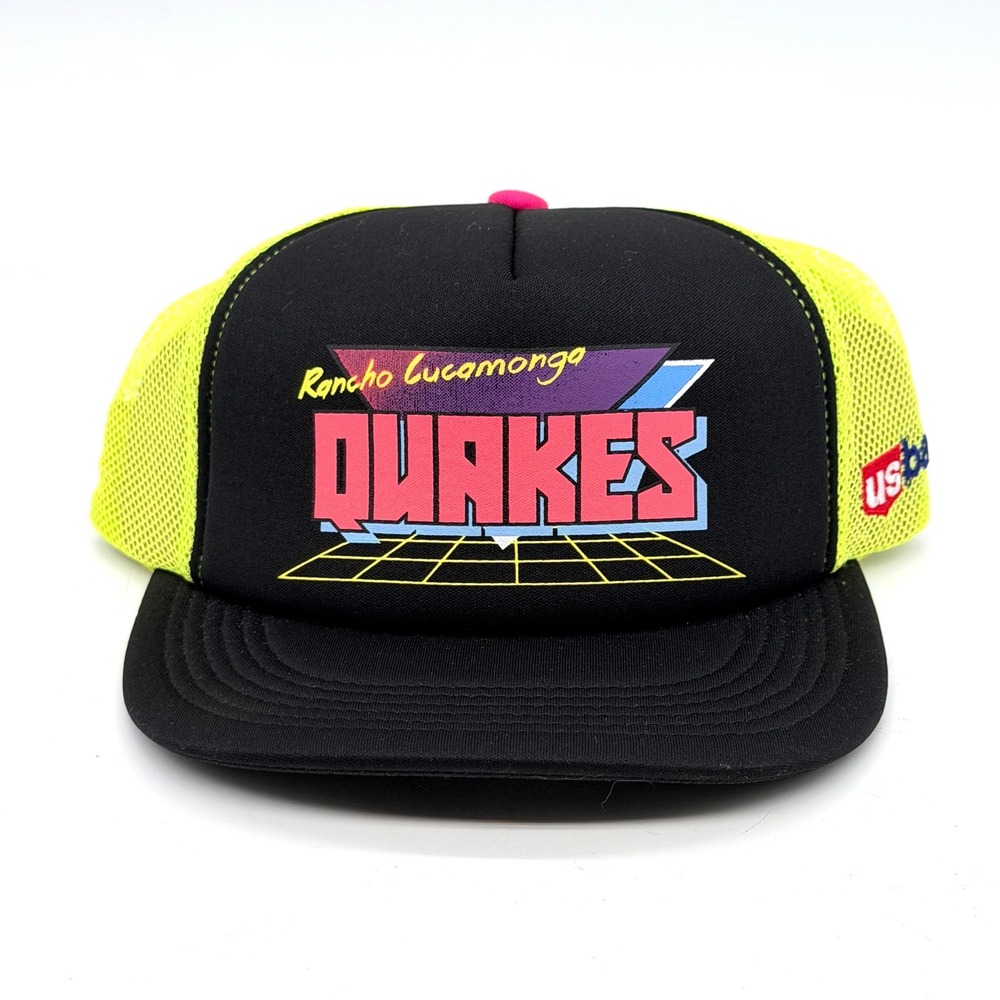 Rancho Cucamonga Quakes Trucker Hat Neon Yellow Retro Snapback Cap Melonwear